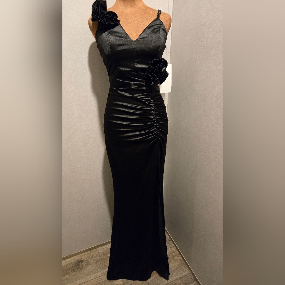 Honey and Rosie Black Maxi Dress with Floral Accents